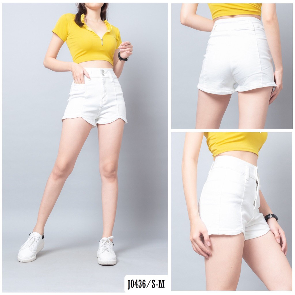 Quần Short Jean Trắng Lưng Siêu Cao J0436