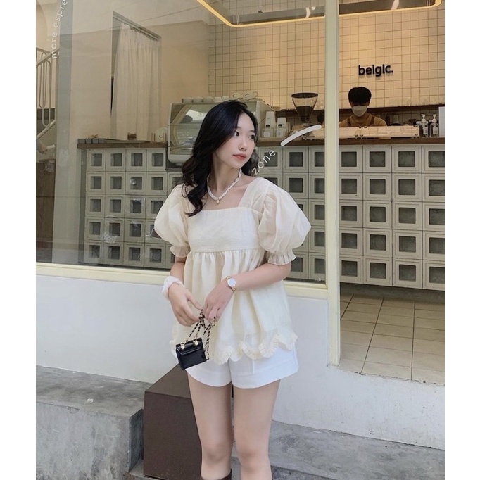 SET ÁO BBD KEM LAI GỢN SÓNG + SHORT TRẮNG