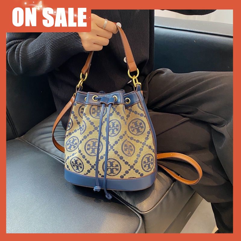 TB bucket bag hollowed out simple fairy bag new vintage canvas with women's bag drawing rope one shoulder slung handbag