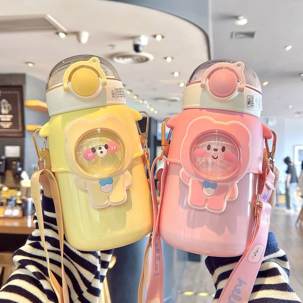 Bình Nước Giữ Nhiệt Có Ống Hút Họa Tiết Dễ Thương Cho Bé