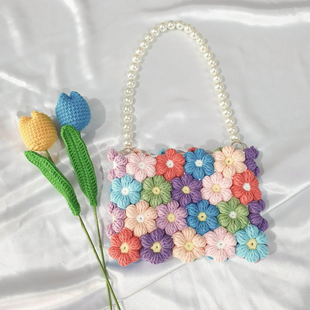 Hoa handmade móc len 6 cánh phong cách mùa hè