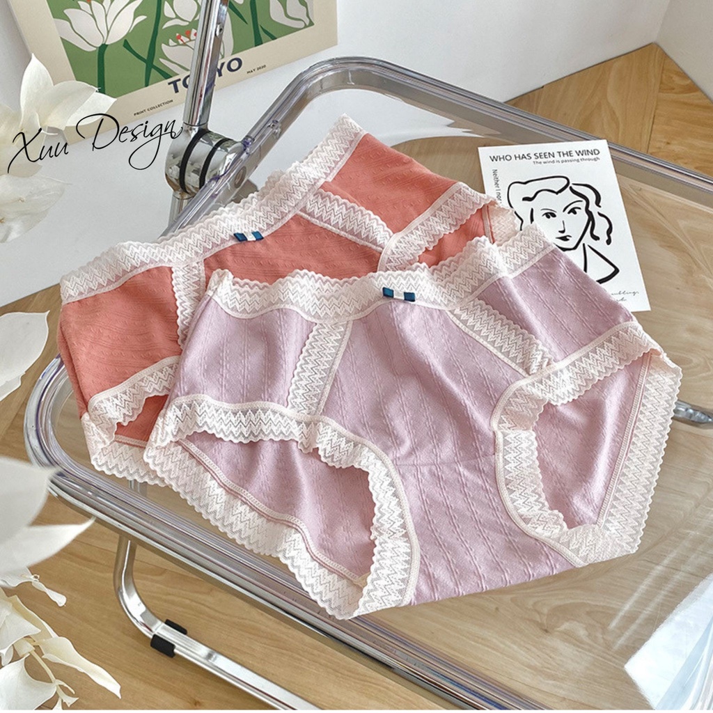 Quần lót nữ phối ren mềm mại XUU, chất liệu cotton lạnh cao cấp QC64