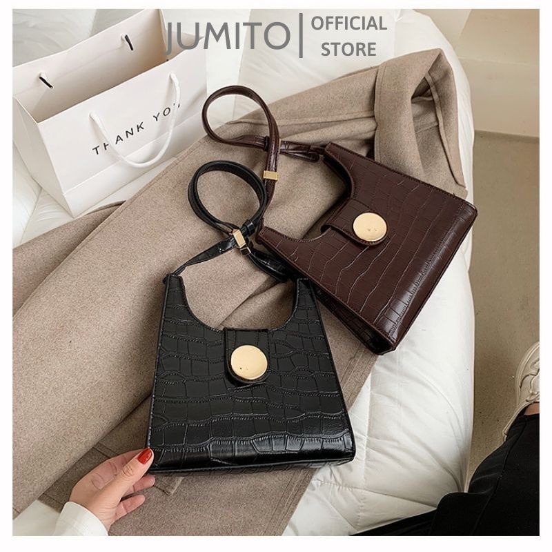 Túi xách nữ đeo chéo kẹp nách da sần cúc giữa to hàng Quảng Châu JUMITO SA534