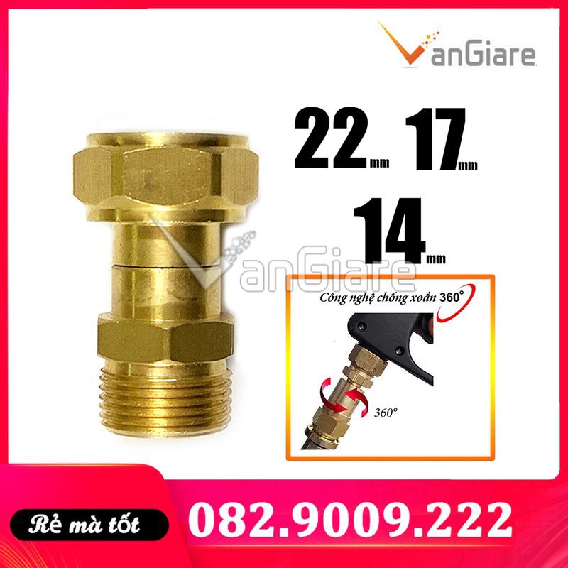 Khớp chống xoắn dây súng xịt rửa xe, ống nước, xoay 360 độ, ren 22 - 17 - 14 - 13