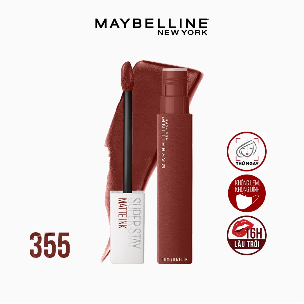 Son Kem Lì Maybelline New York 16h Lâu Trôi Super Stay Matte Ink City Edition Lipstick 355 Shaker Cam Nâu Đất 5ml