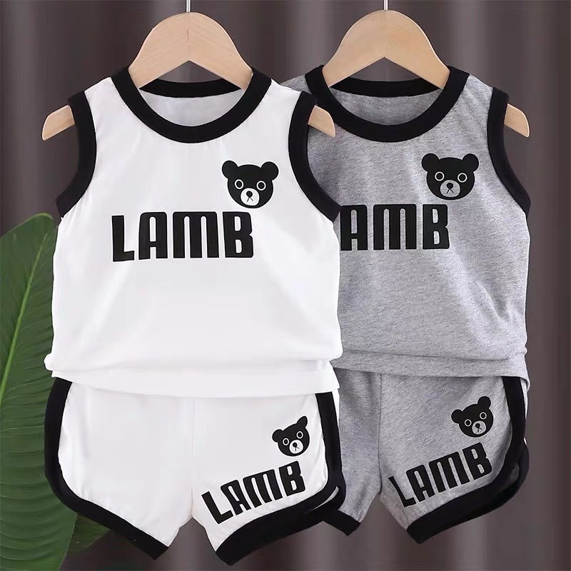 |FAMARAL2 giảm 10k cho đơn 50k|Bộ ba lỗ Gấu LAMB cho bé 8-18kg QATE675