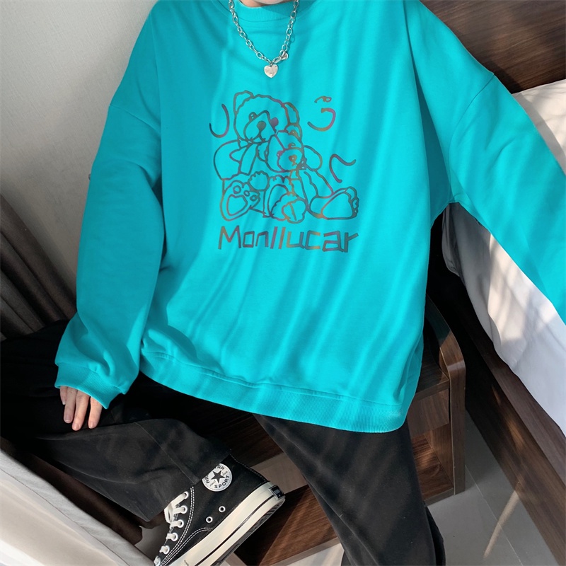 ZHELIHANGFEI Áo Sweater Tay Dài Cổ Tròn Form Rộng Họa Tiết In Theo Phong Cách Preppy Dễ Phối Đồ