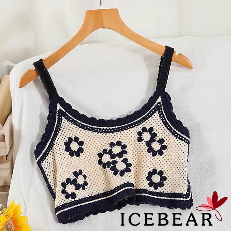 Áo hai dây dệt kim thêu hoa thời trang cho nữ