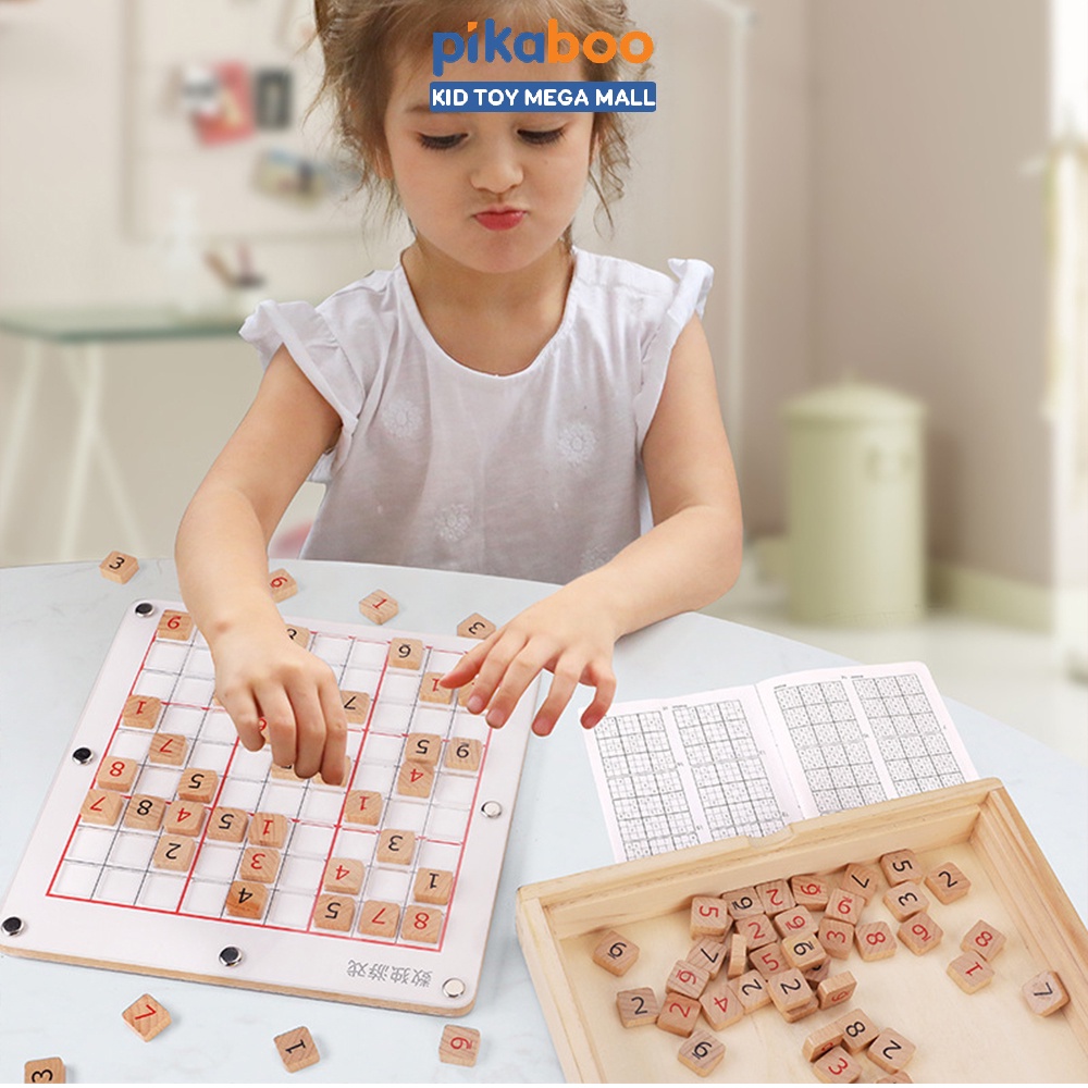 Đồ chơi trí tuệ Sudoku Pikaboo bằng gỗ bền đẹp an toàn câu đố sắp xếp số dựa trên logic theo tổ hợp cho trẻ từ 3 tuổi