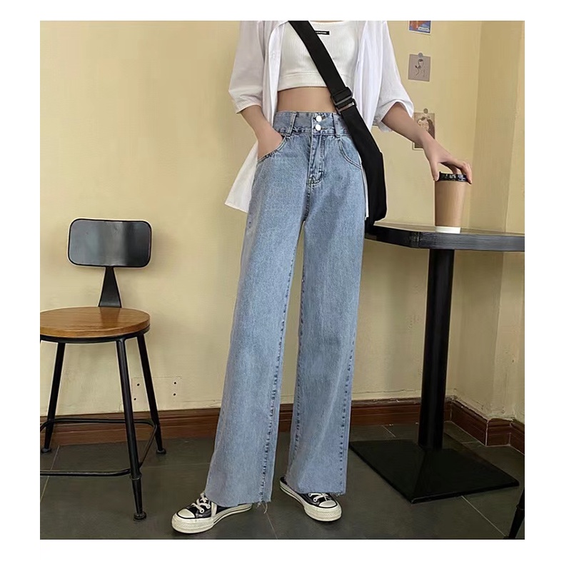 NRVP Quần Jean Dài Ống Rộng Thời Trang Hàn Quốc Cá Tính Cho Nữ