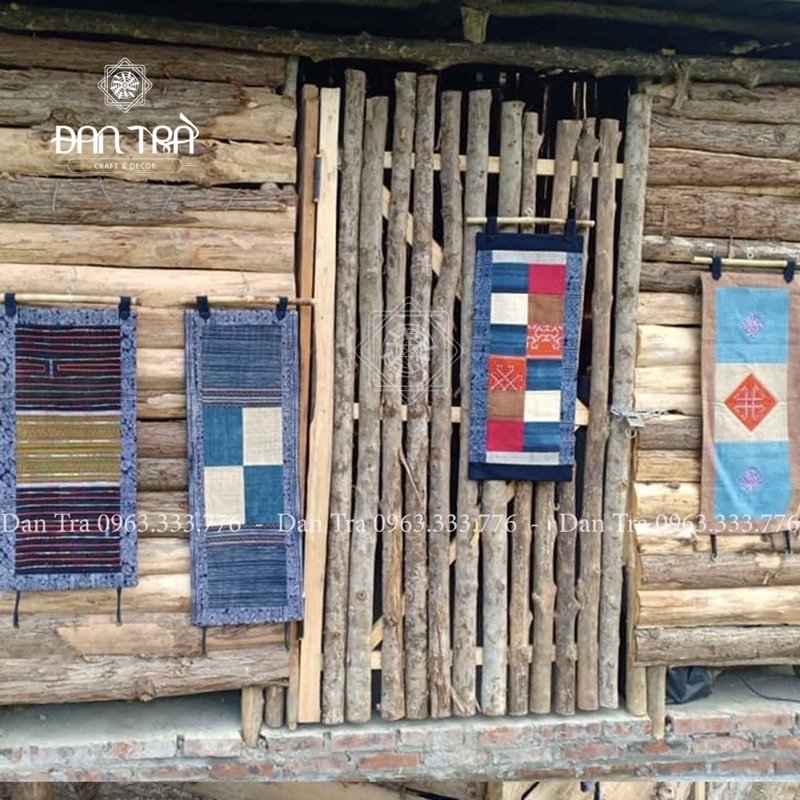 Tranh Thổ Cẩm, Tranh Decor Dân Tộc Truyền Thống, Tranh Dọc Trang Trí Giá Rẻ, ĐAN TRÀ Decor, Nội Thất Mây Tre Đan