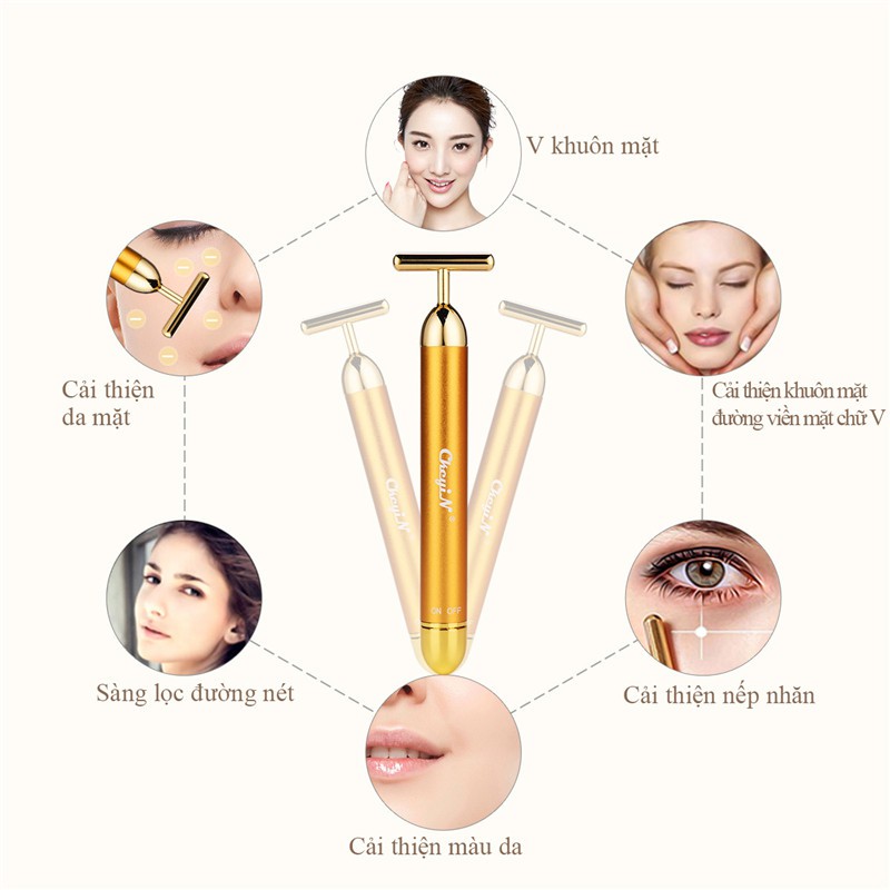 [Mã FMCGMALL - 8% đơn 250K] Cây lăn mát xa mặt CkeyiN xi mạ vàng 24K giúp giảm nếp nhăn MR002G | BigBuy360 - bigbuy360.vn
