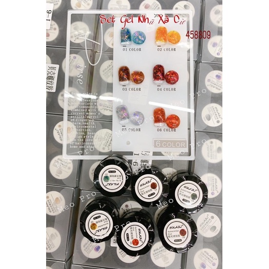 set sơn gel hổ phách galaxy khổng tước 6 hũ( tặng kèm bảng màu)