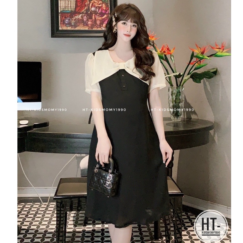 Váy Bầu Yếm hè Công Sở Tay cộc Có Cổ Thiết Kế Lịch Sự Dễ Thương Đầm Bầu Đi Làm Dự Tiệc