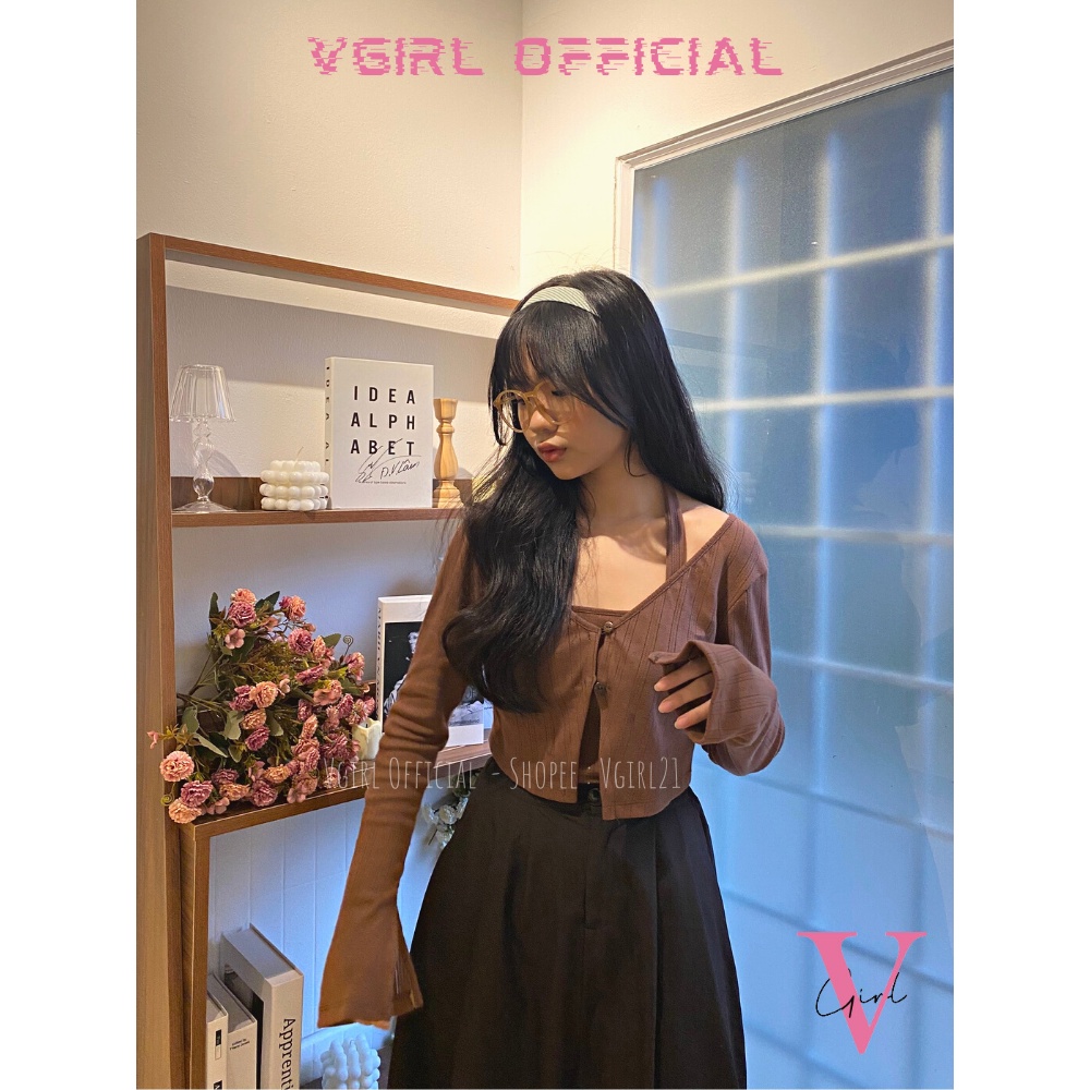 Set áo khoác nữ VGIRL tay dài ống loe kèm áo quây ngang mặc được 2 kiểu [ẢNH ĐỘC QUYỀN]