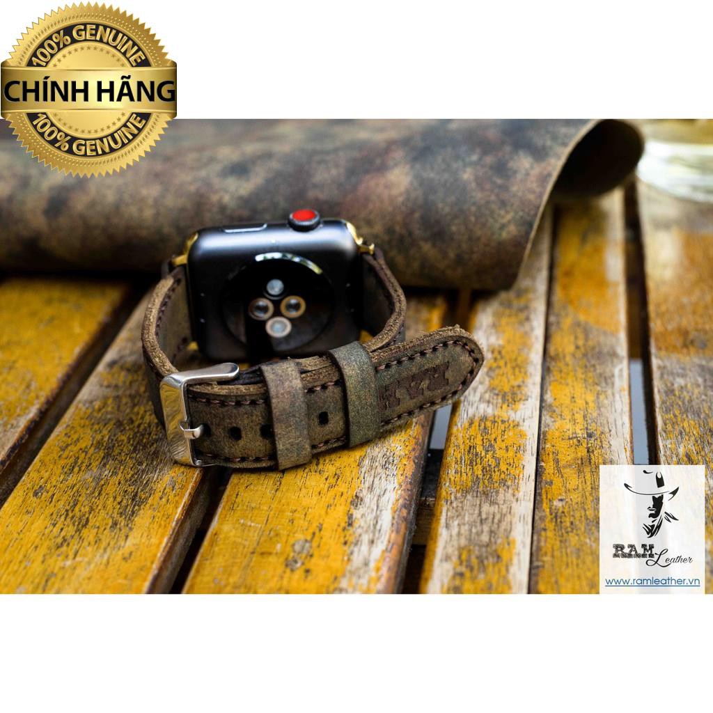 DÂY ĐỒNG HỒ APPLE WATCH -DA BÒ SÁP NGHỆ THUẬT - DA BÒ THẬT - ĐỦ SIZE - CHÍNH HÃNG RAM LEATHER .