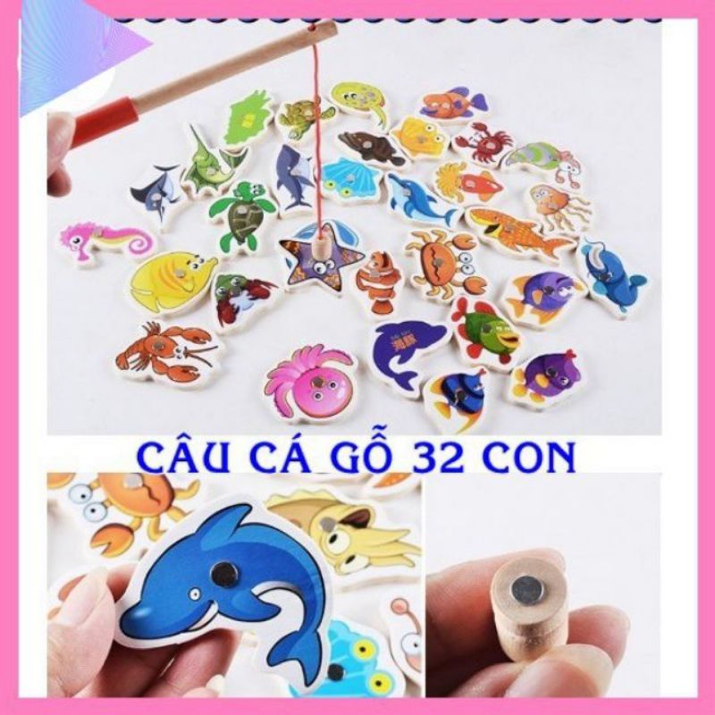 Bộ câu cá gỗ nam châm 32 con đồ chơi gỗ phát triển trí tuệ cho bé