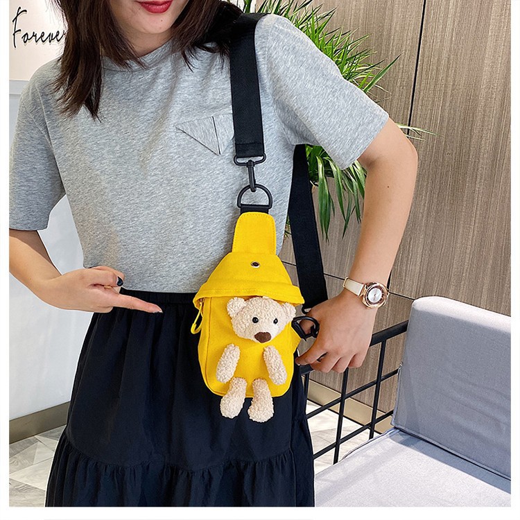 Túi Đeo chéo Gấu giấu trong đáng yêu nhiều màu Shalla Tặng móc khóa cá heo