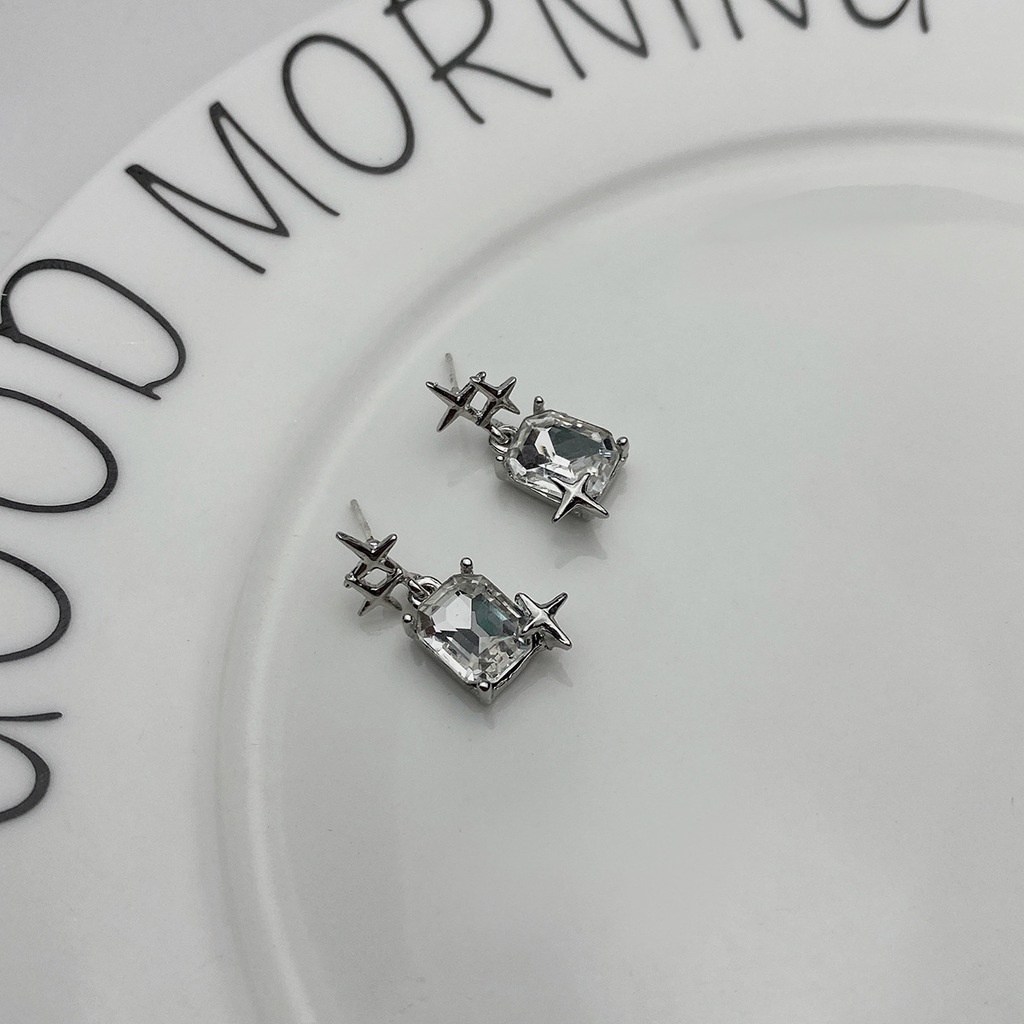Khuyên Tai Đính Đá zircon Hình Vuông Sang Trọng Phong Cách hip hop