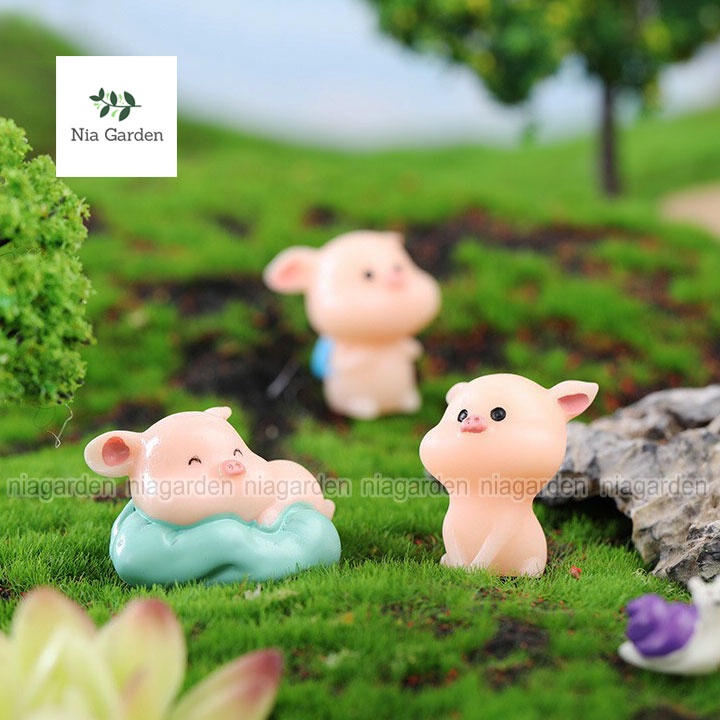 Phụ kiện tiểu cảnh heo hồng mini trang trí cây cảnh terrarium bể cá Nia Garden N5