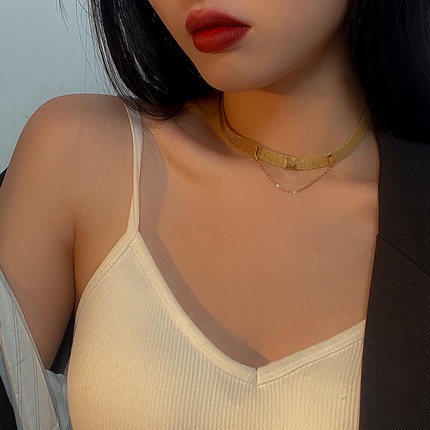 Vòng cổ thép titan mạ vàng thời trang cho nữ