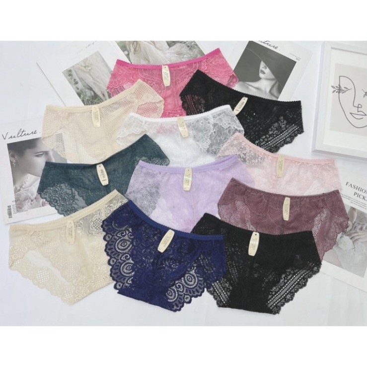 SÉT 10 QUẦN LÓT REN NỮ, REN KIỂU LỘN XỘN MẪU FREE SIZE 45-60KG (chuyên sỉ)