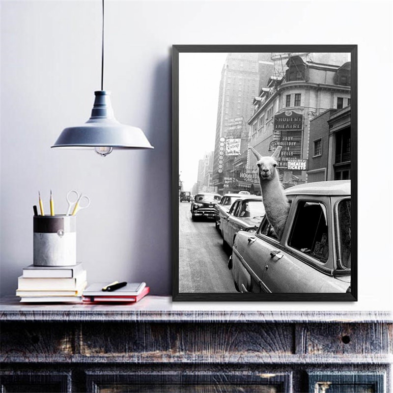 Tranh vải bạt in hình thành phố New York màu trắng đen dùng trang trí phòng khách