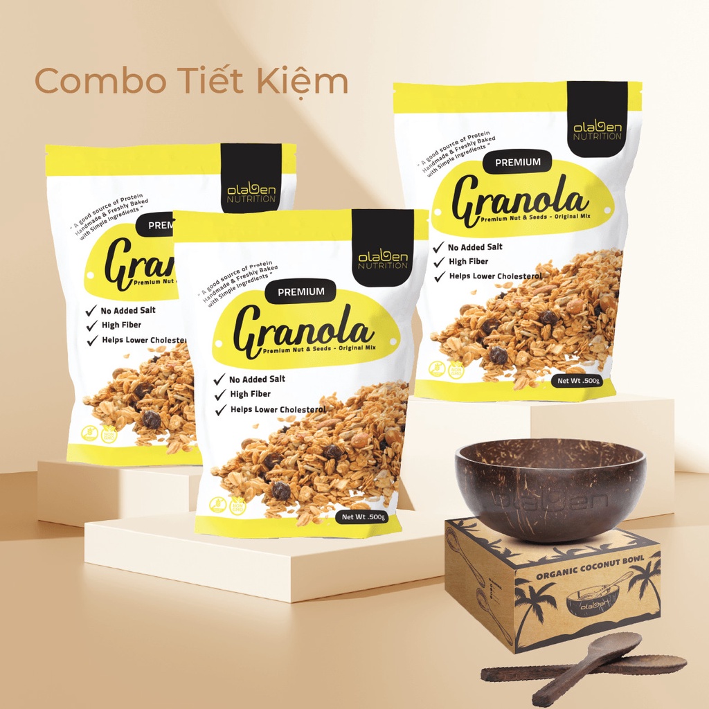 Combo hạt dinh dưỡng 3 Granola + Chén muỗng dừa Combo Granola Premium