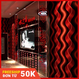 Giấy dán tường lượn sóng đỏ đen karaoke khổ 10m x 53cm - 3D081