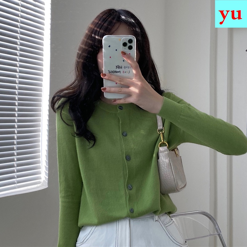 Áo len tay dài màu xanh bơ thời trang mùa thu mới 2021