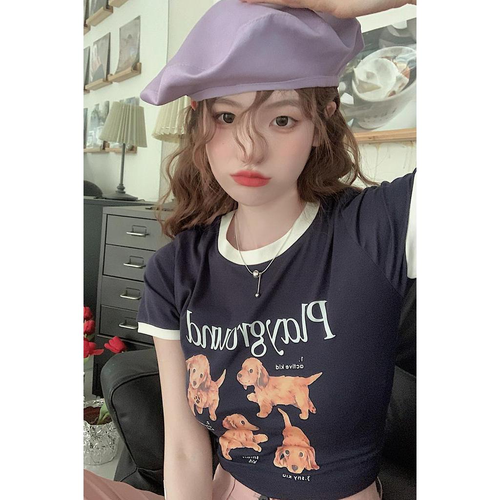 Áo Thun Nữ Tay Ngắn Dáng Ôm In Hình Cún Dễ Thương 51086