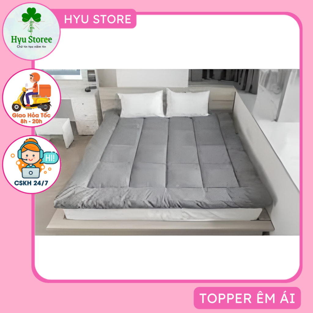 Nệm topper dày 7cm đường viền kiểu mới cực rẻ nhiều size 1m 1m2 1m4 1m6 1m8 màu xám decor phòng ngủ sản phẩm đã nâng cấp
