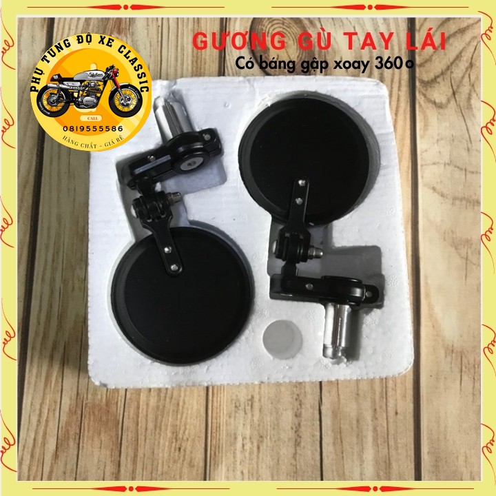 Gương gù tay lái kính gù tròn gương kiểng xe máy  CLASSIC cao cấp có báng gập giá 1 chiếc