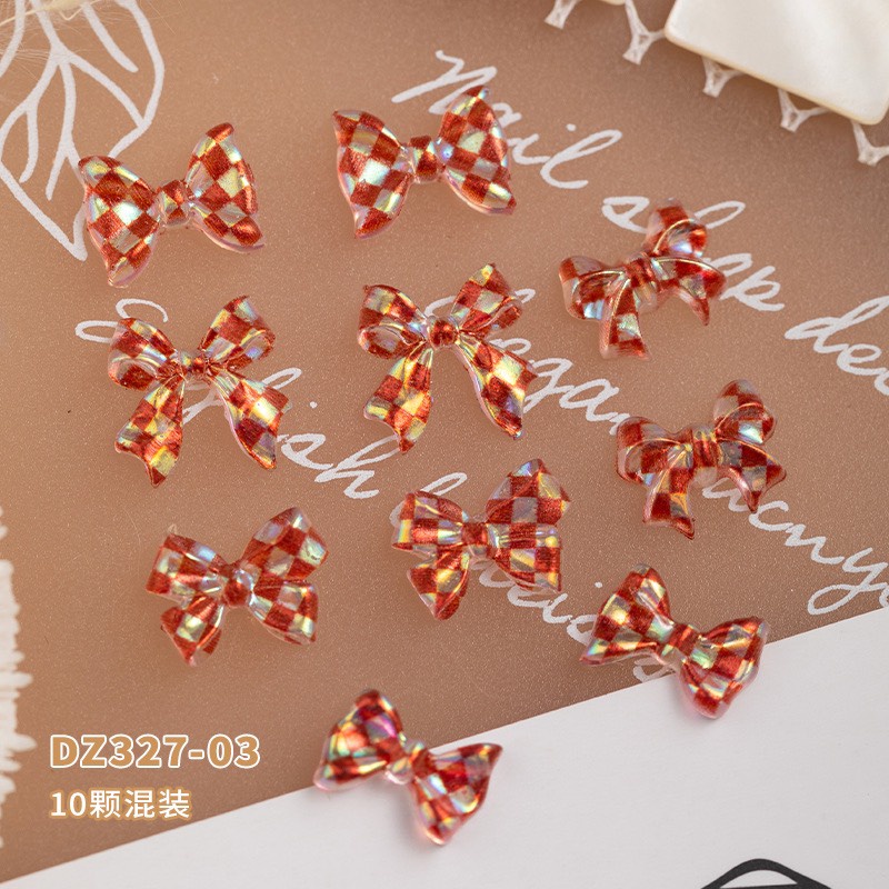 Set charm nơ kẻ đỏ