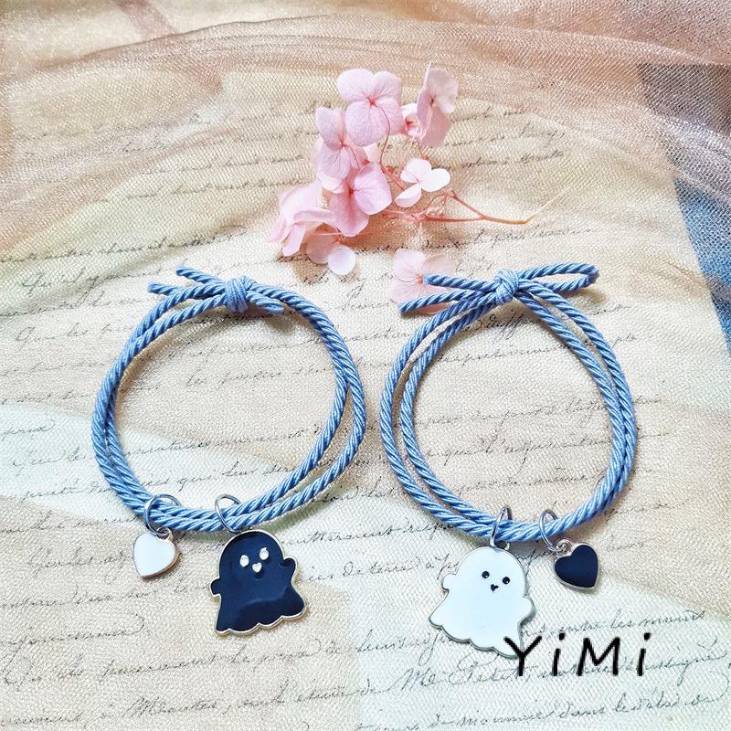 Set 2 Vòng Tay Tình Bạn Mặt Hình Ma Dễ Thương Có Thể Điều Chỉnh