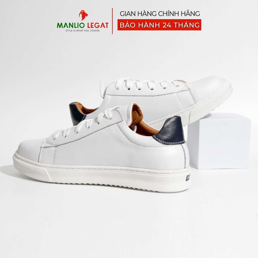 Giày Sneaker nam da thật Manlio Legat màu trắng gót phối đen G7151-W