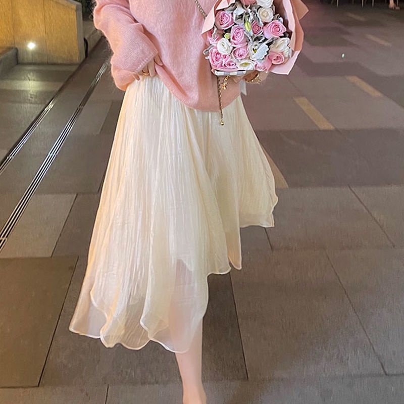 Jiashucheng Chân Váy Lưới Chữ a Lưng Cao Dáng Ôm Thần Tiên Mùa Hè