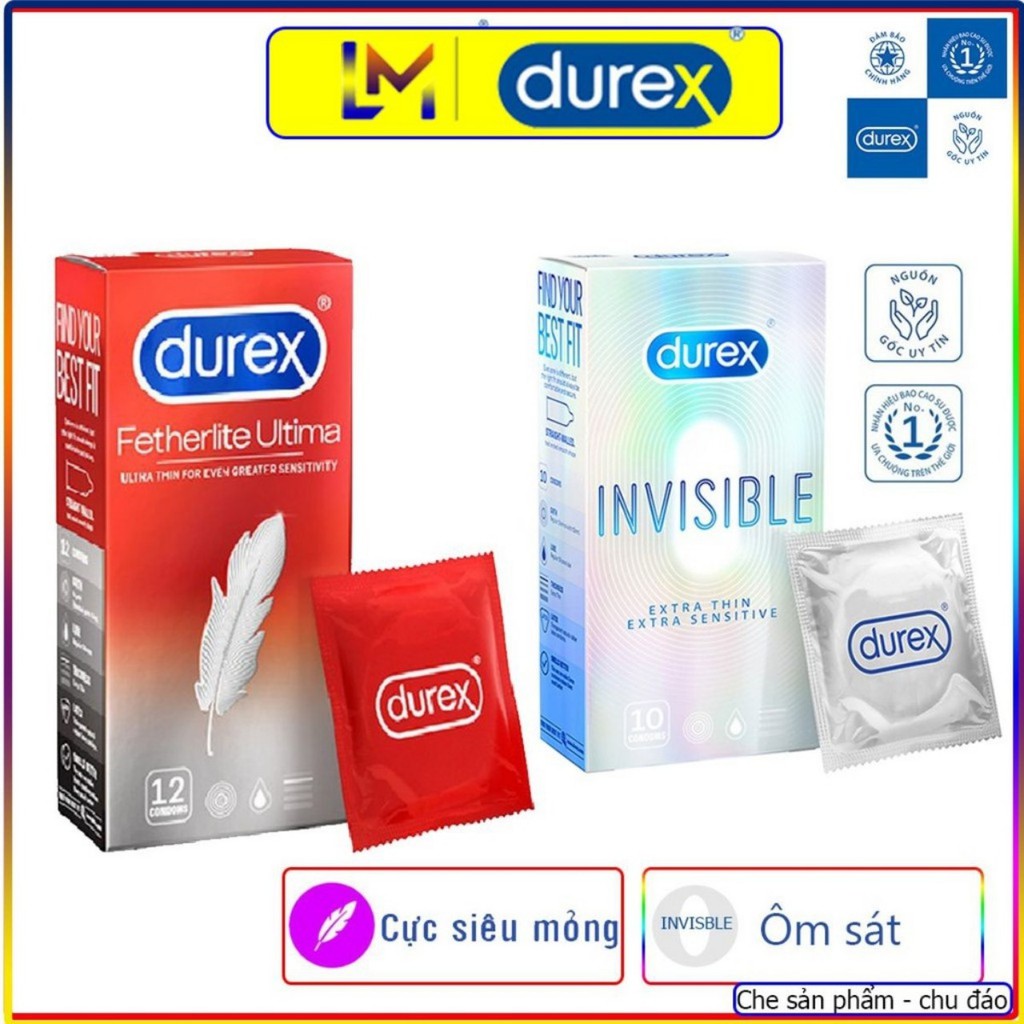 Bộ 1 Bao Cao Su Durex FETHERLITE (12 Bao/Hộp) + 1 BCS Durex INVISIBLE (10 Bao/Hộp)