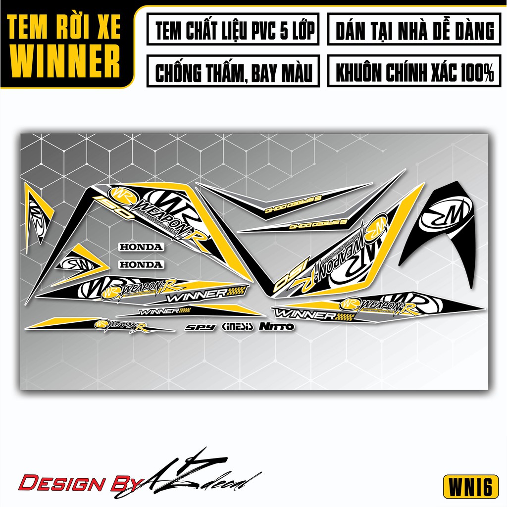 Tem Rời Xe Winner Mẫu Weapon R | 2WN16 | Tem Chế PVC Chống Bay Màu, Chống Nước