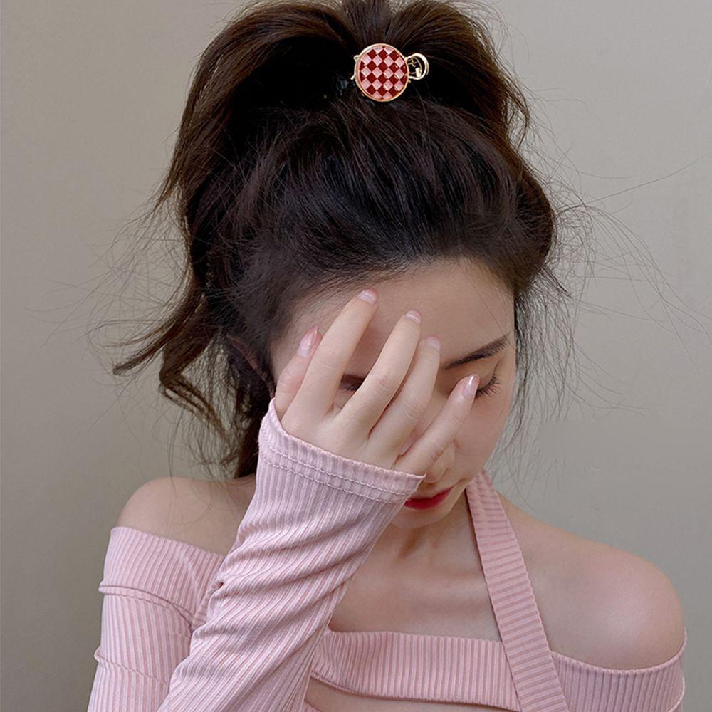 Kẹp Tóc Càng Cua Nhỏ Hình Tròn Họa Tiết Sọc Caro Ngọt Ngào Thời Trang Phong Cách Hàn Quốc