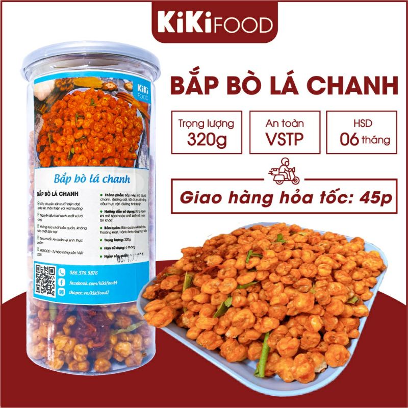 Bắp rim khô bò lá chanh 320G KIKIFOOD vừa ngon vừa rẻ, đồ ăn vặt Việt Nam an toàn vệ sinh thực phẩm