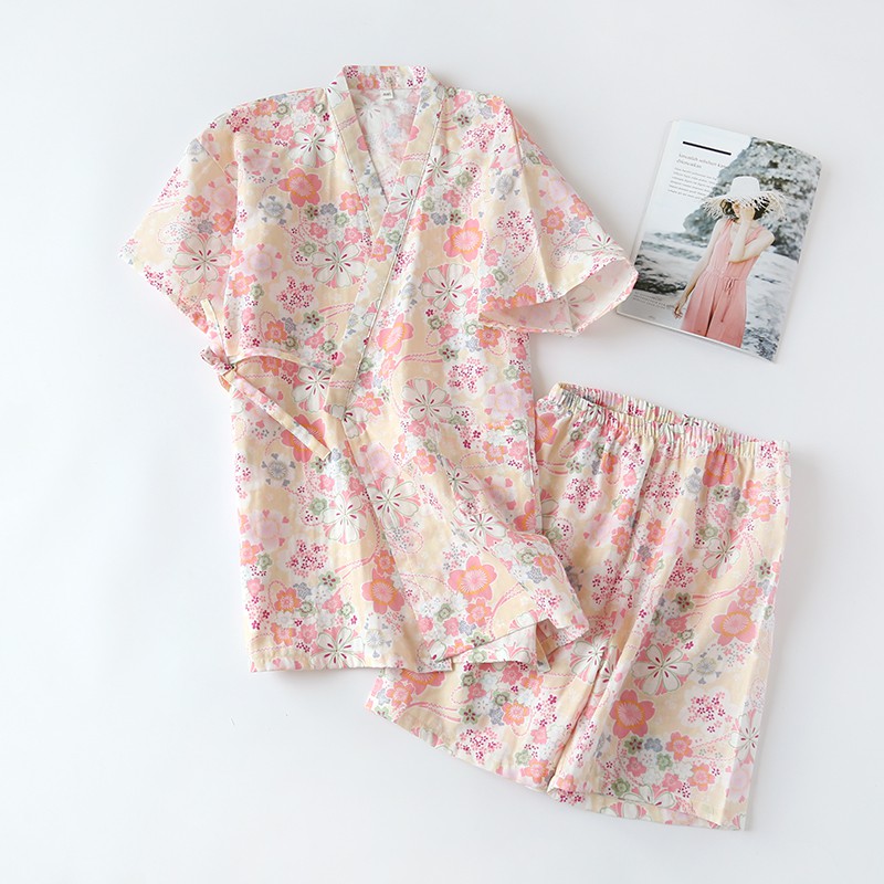 Set Đồ Ngủ Kiểu Kimono Tay Ngắn Bằng Cotton Thời Trang Mùa Hè Cho Nữ | BigBuy360 - bigbuy360.vn