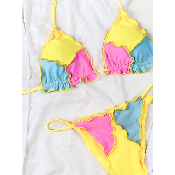[BKN1190] &lt;ÂU&gt; SET BIKINI VÀNG MIX XANH HỒNG (QUẦN THONG/LỌT KHE)