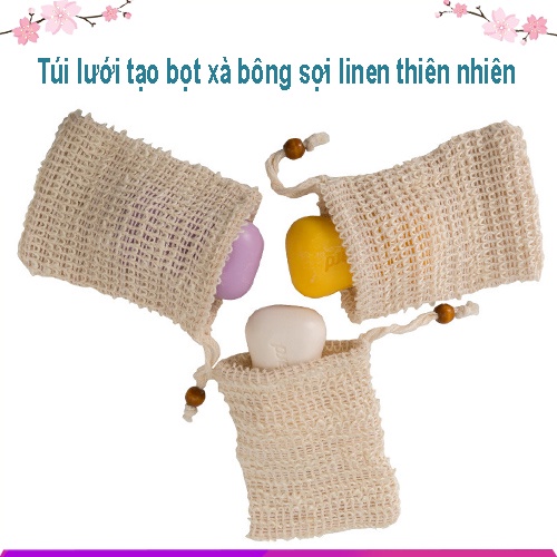 Túi Lưới Đựng Xà Bông, Xà Phòng, Sợi Linen Tự Nhiên Tiện Dụng