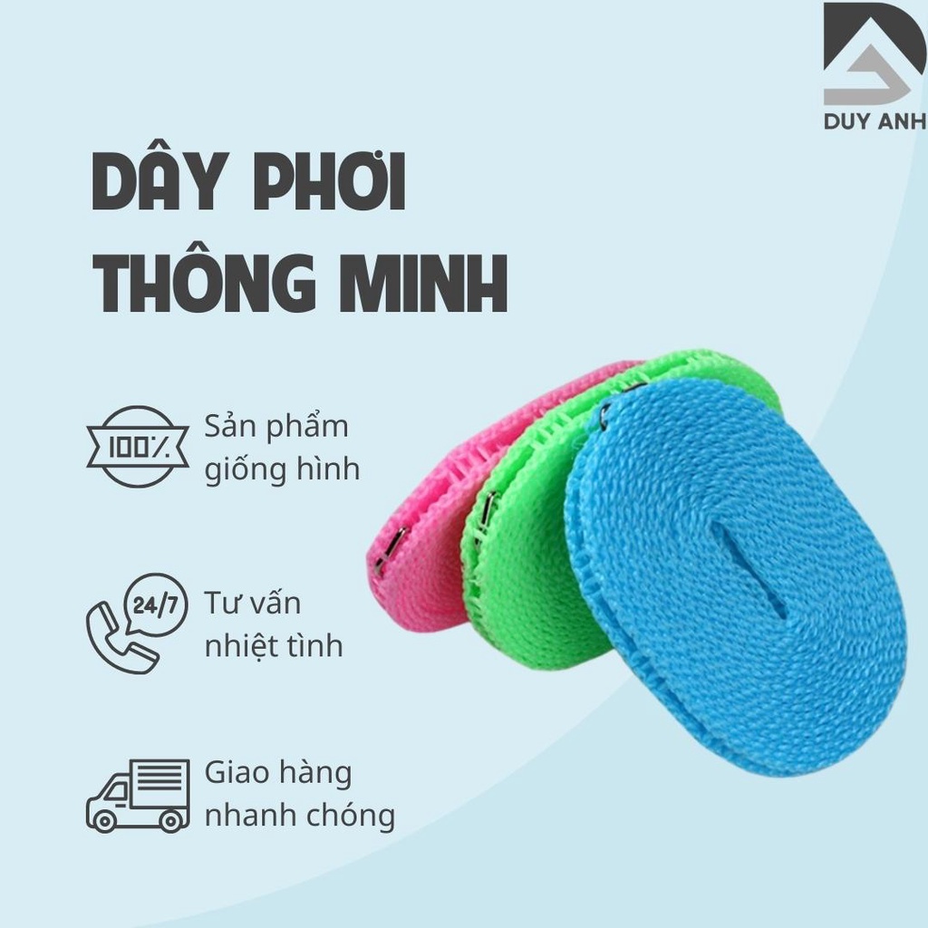 Dây phơi đồ thông minh không cần cặp - Dây phơi quần áo - Dây phơi đồ 5 mét thông minh, chọn màu