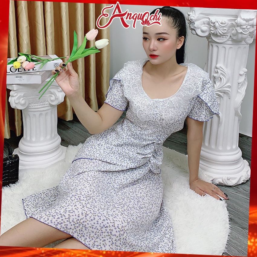 Đầm hoa nhí đẹp dễ thương dự tiệc cổ tròn tay phồng dáng xòe D091 - Anquachi