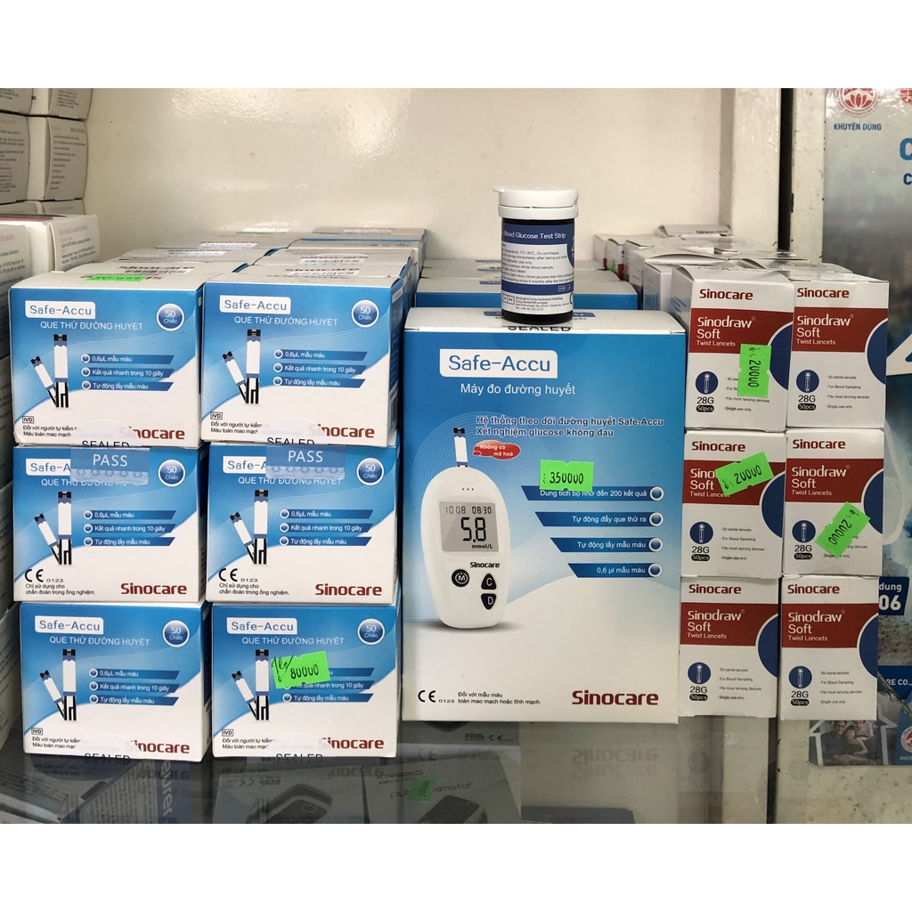 ❤️ TẶNG 25 TEST +50 KIM Máy Đo Đường Huyết Safe Accu Sinocare máy thử đo tiểu đường huyết SAFE-ACCU SINOCARE