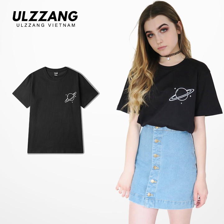 Áo thun tay lỡ ULZZANG cotton dáng unisex form rộng in hình planet