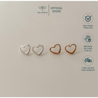 Khuyên tai bạc nữ TLEE tim rỗng bản to basic đơn giản TLEE JEWELRY B0164