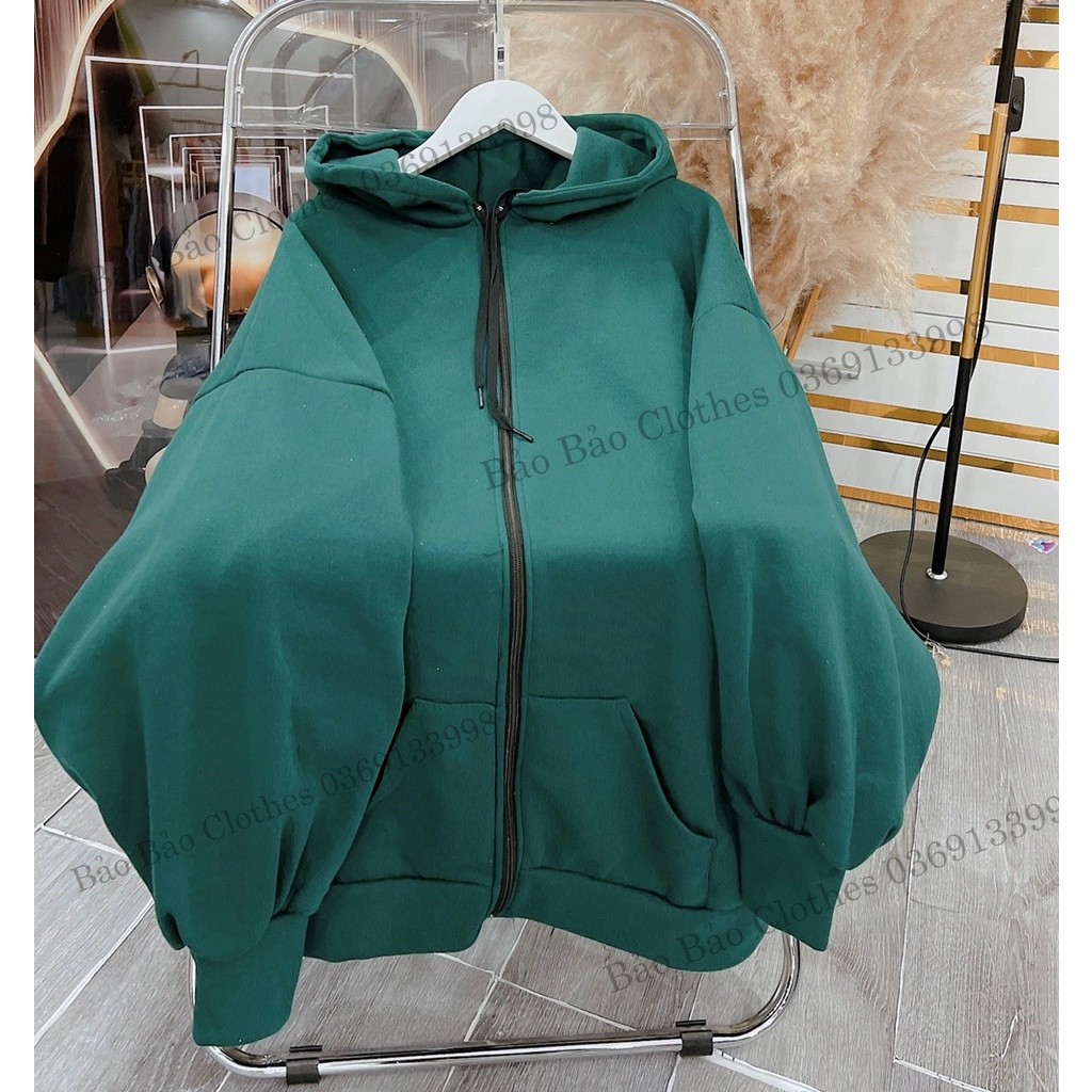 Khoác Nỉ Trơn Hoodie Dáng Rộng Hàn Quốc Nam Nữ Unisex Túi Rộng Mũ To Tay Bồng